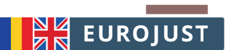 Romanian and UK flags, Eurojust logo